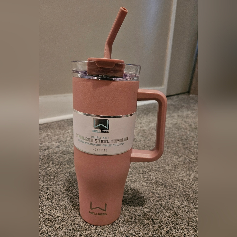 Pink Wellness 40oz Double Wall Tumbler with Straw & Handle